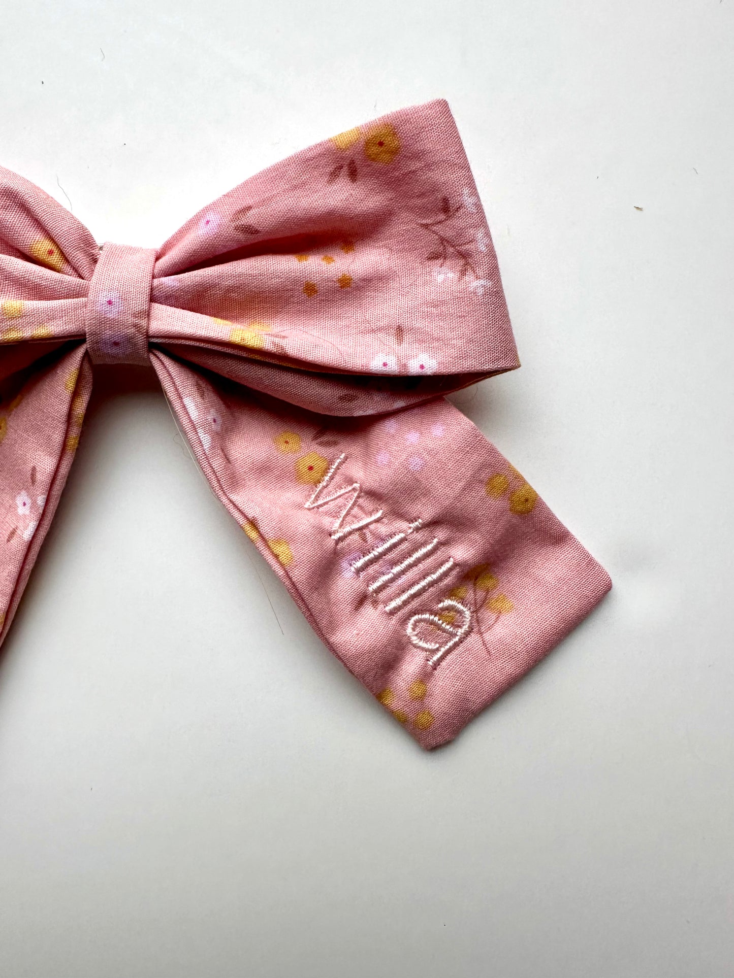 Personalized Pink Floral Bow