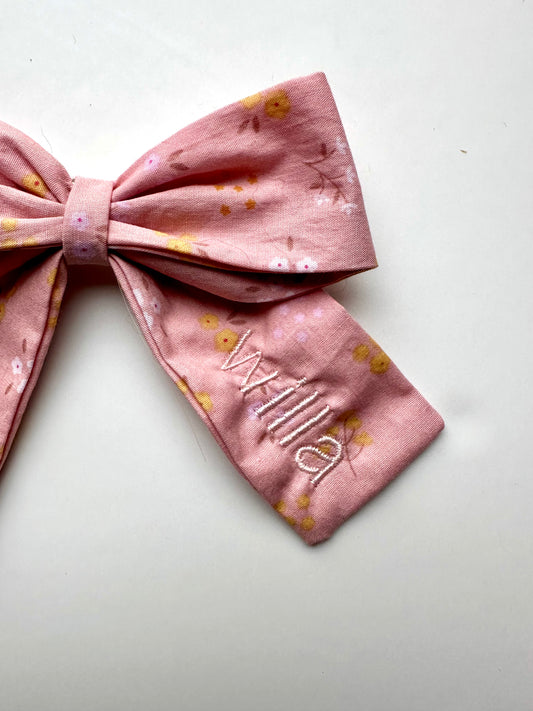 Personalized Pink Floral Bow