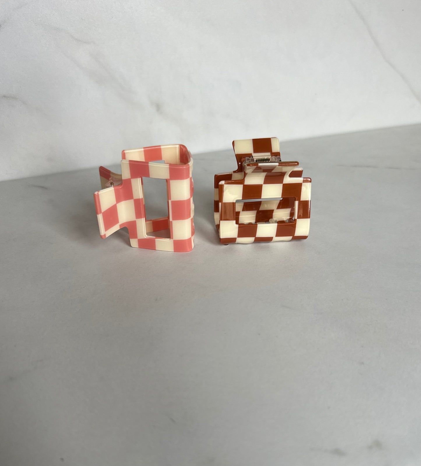 Brown Checkered Claw Clip