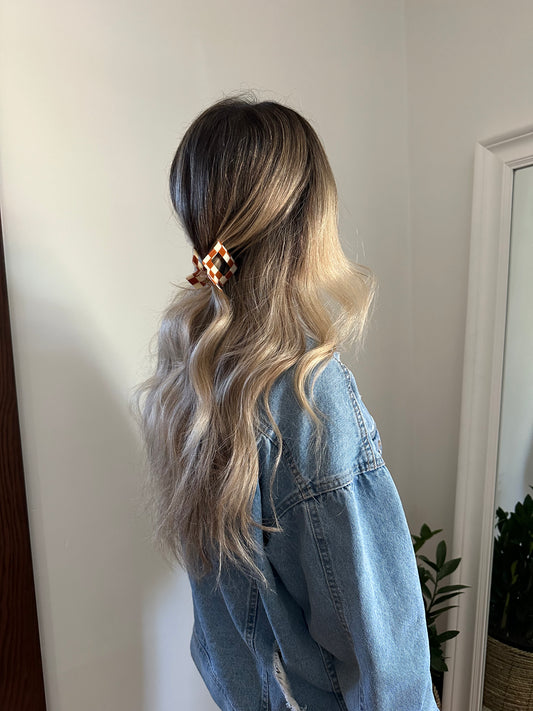 Brown Checkered Claw Clip