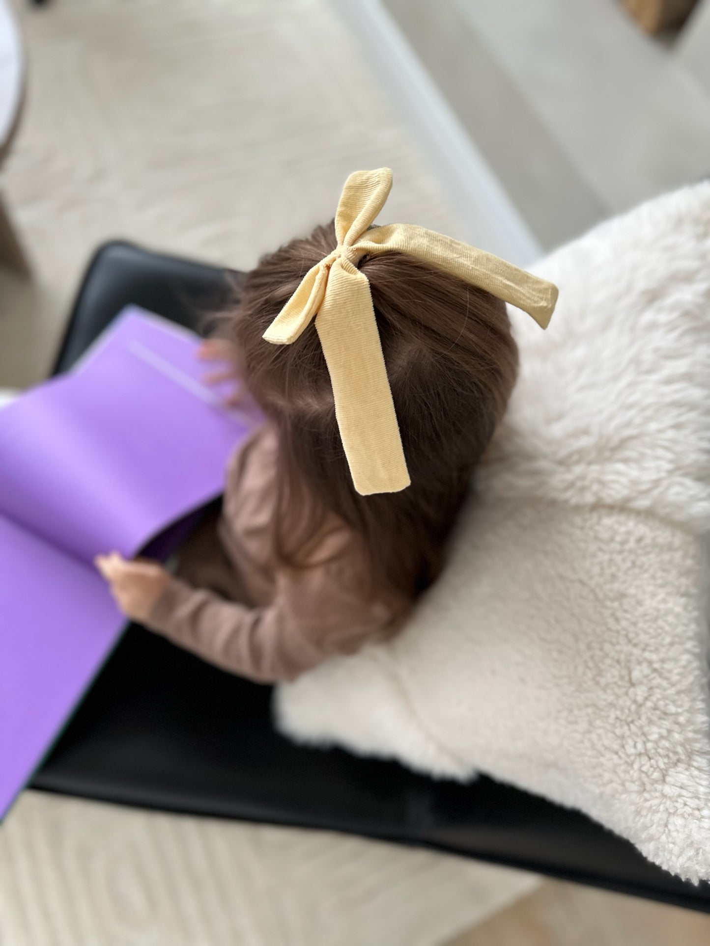 Yellow Corduroy Hair Bow- Child size