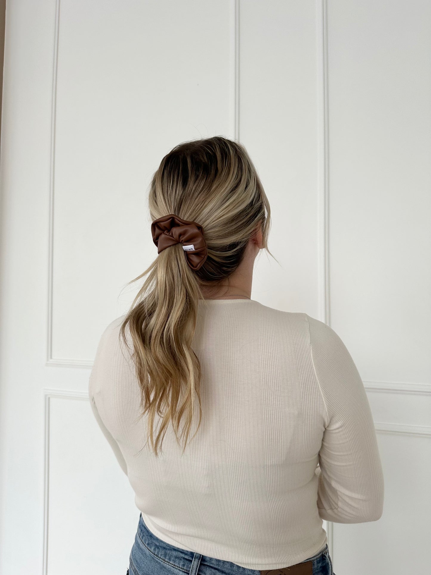 Chocolate Leather Mini Scrunchie