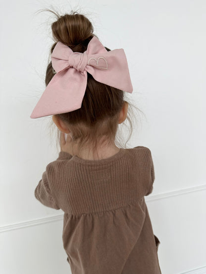 Pink Initial Hair Bow - Child Size