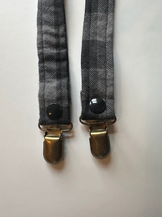 Grey Plaid Pacifier Clip