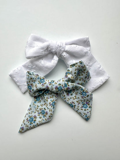 Blue Floral Pair of Bows