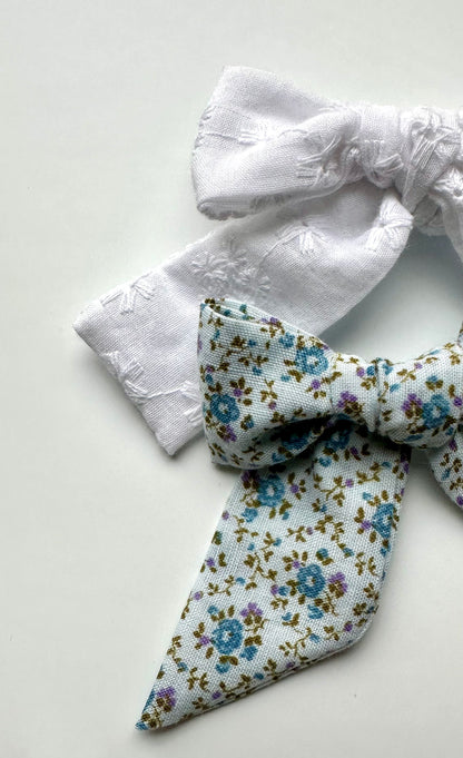 Blue Floral Pair of Bows