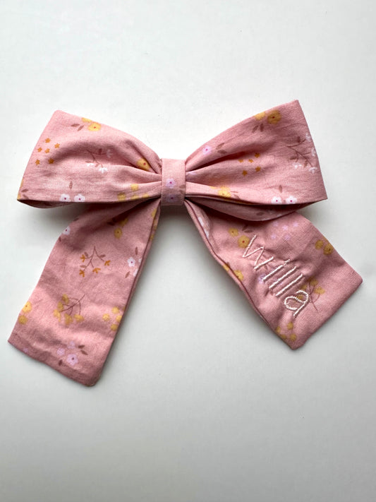 Personalized Pink Floral Bow