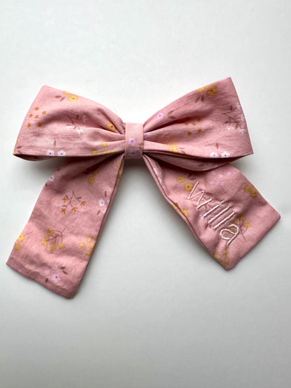 Personalized Pink Floral Bow