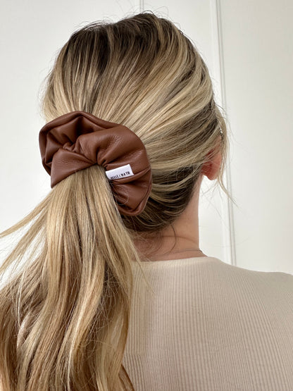 Chocolate Leather Mini Scrunchie