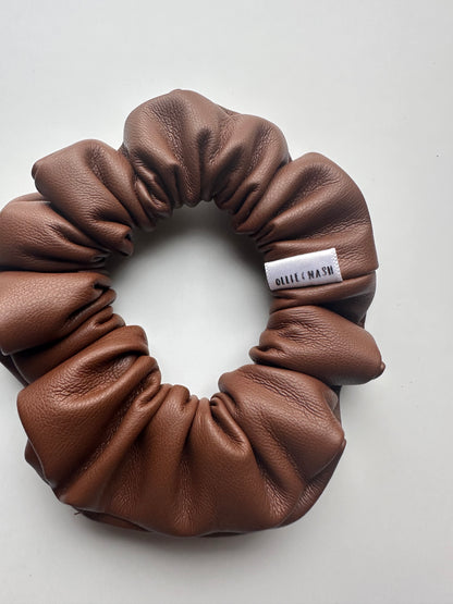 Chocolate Leather Mini Scrunchie